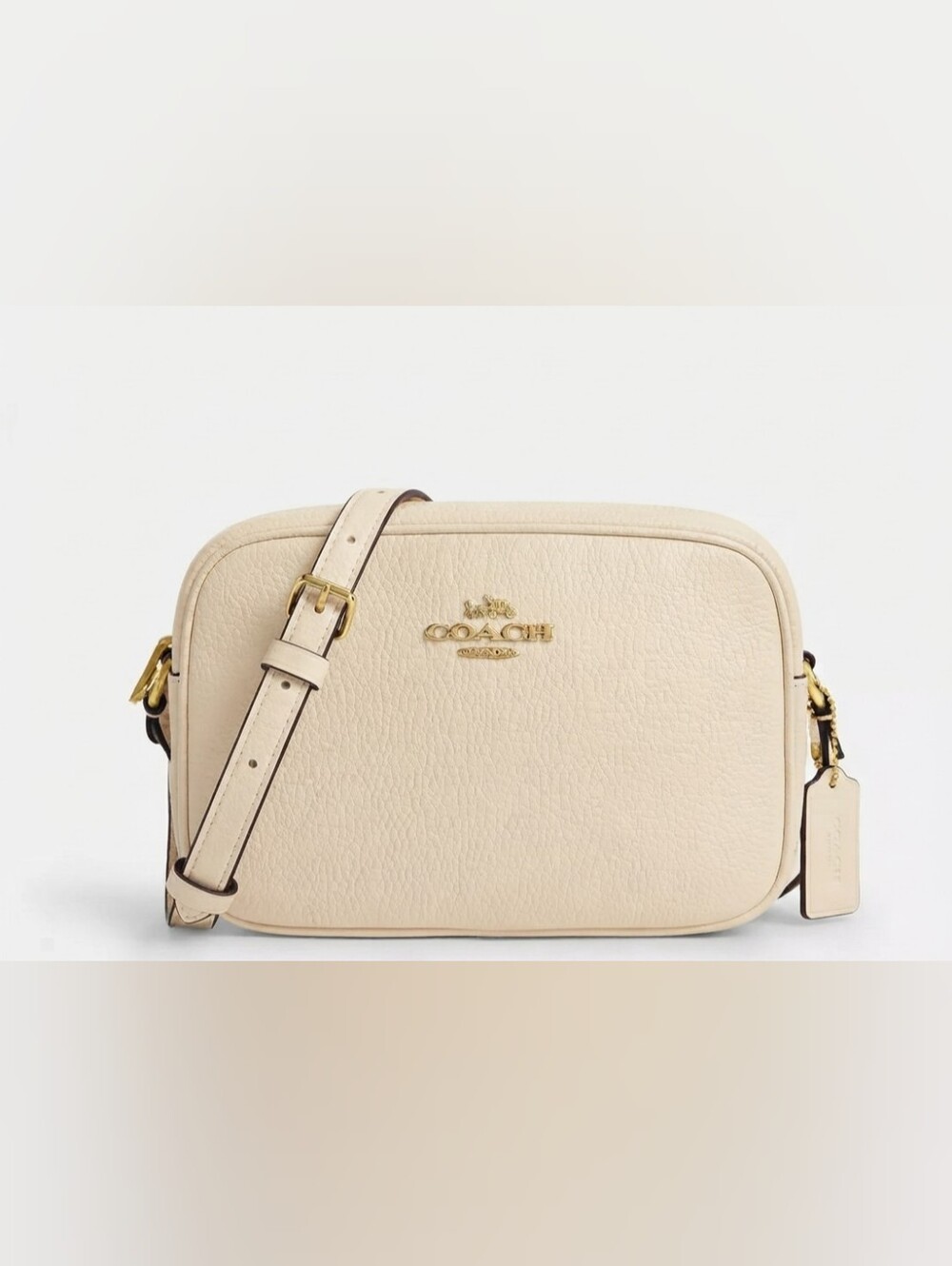 Coach Cream Pebbled Leather Crossbody with Gold Hardware 8.5×6×3 Inches